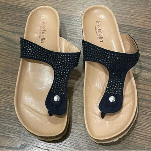Moda Bella Black Leather Flip Flop Sandals Made in Italy
